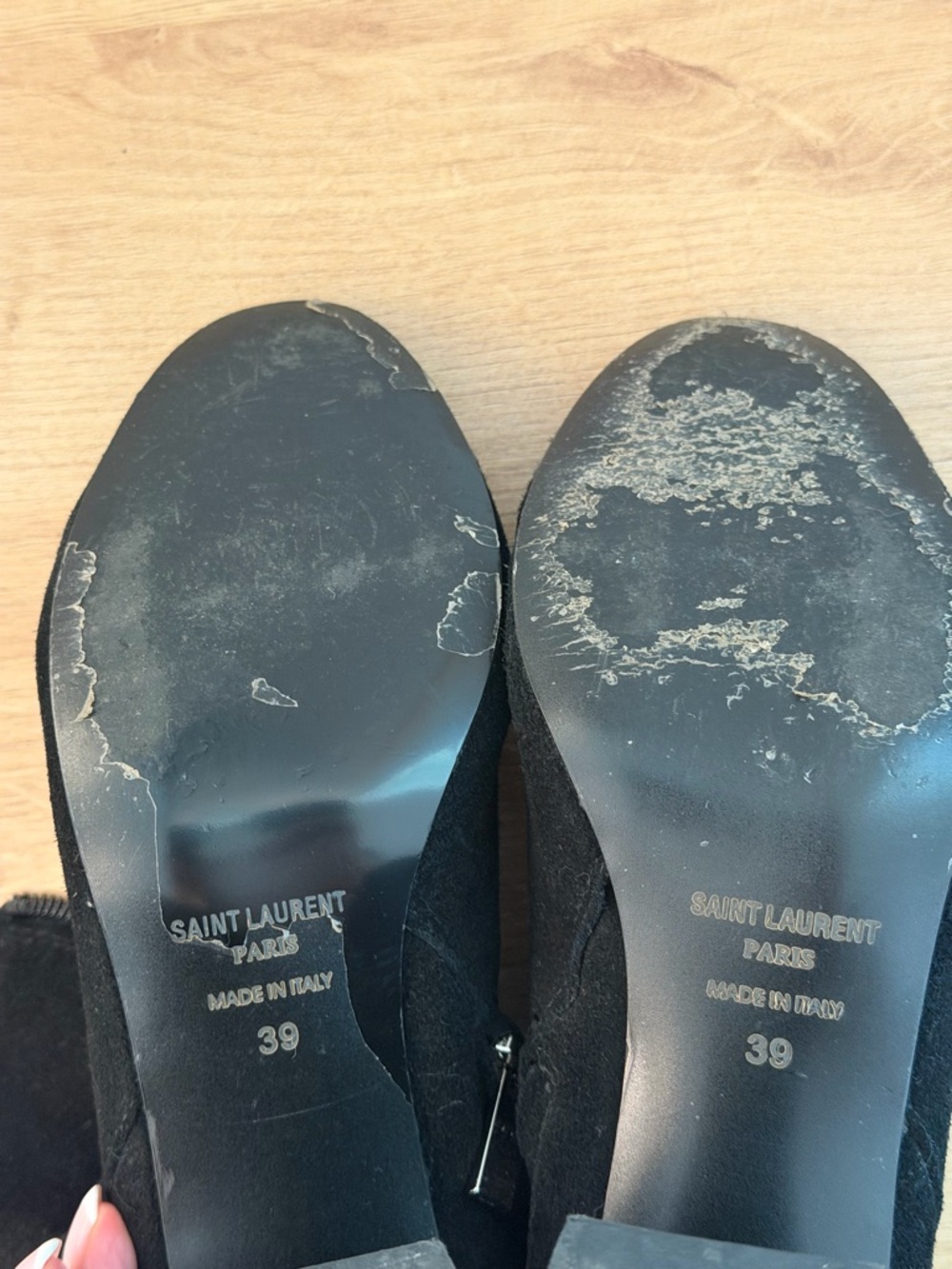 Yves Saint Laurent Black Suede Ankle Booties with Gold Logo - Picture 6 of 6